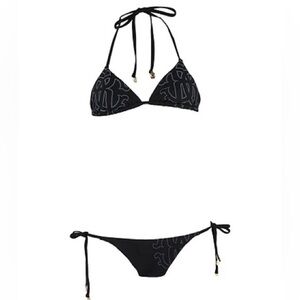 ROBERTO CAVALLI DONNA BLACK GOLD HARDWARE LOGO PRINT STRING BIKINI 2 PCS LARGE
